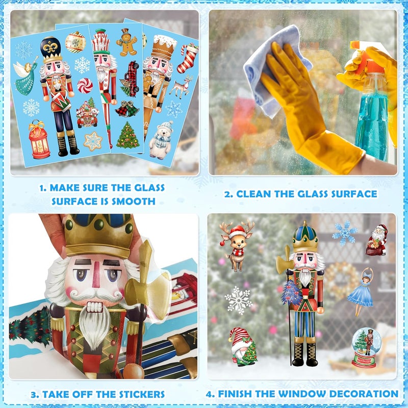 BORAMDO Christmas Nutcracker Window Clings - 12 Sheets of Removable Decals, Stickers for Glass Windows, Xmas Holiday Home Office Decor, 12 Styles - Image 4